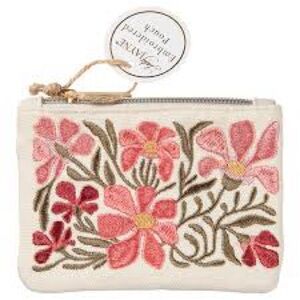 New Floral Embroidered Cosmetic Bag in Pink and Cream